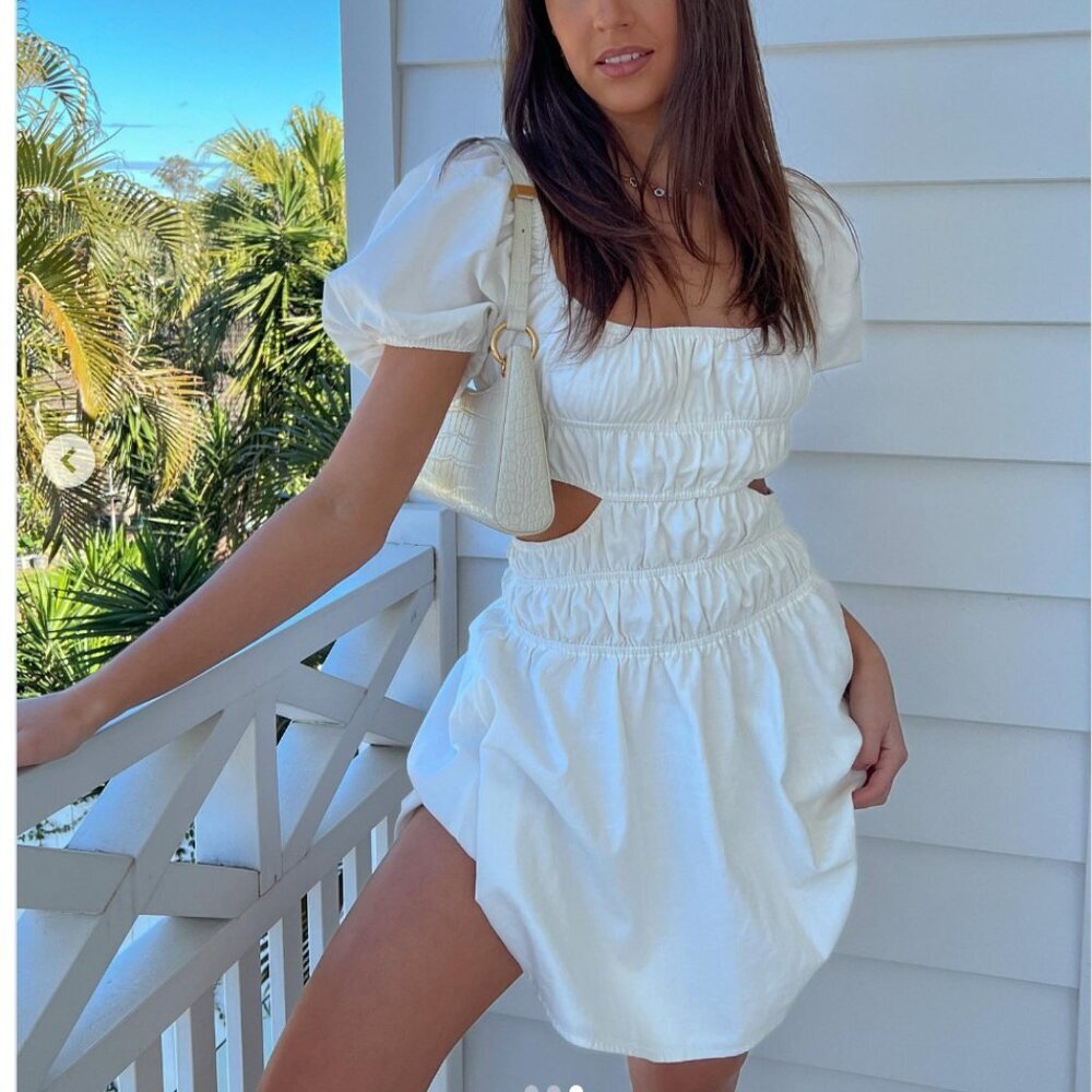 Sabo Skirt Wolfie Cut Out Dress Cotton Short Sleeve White Size Small